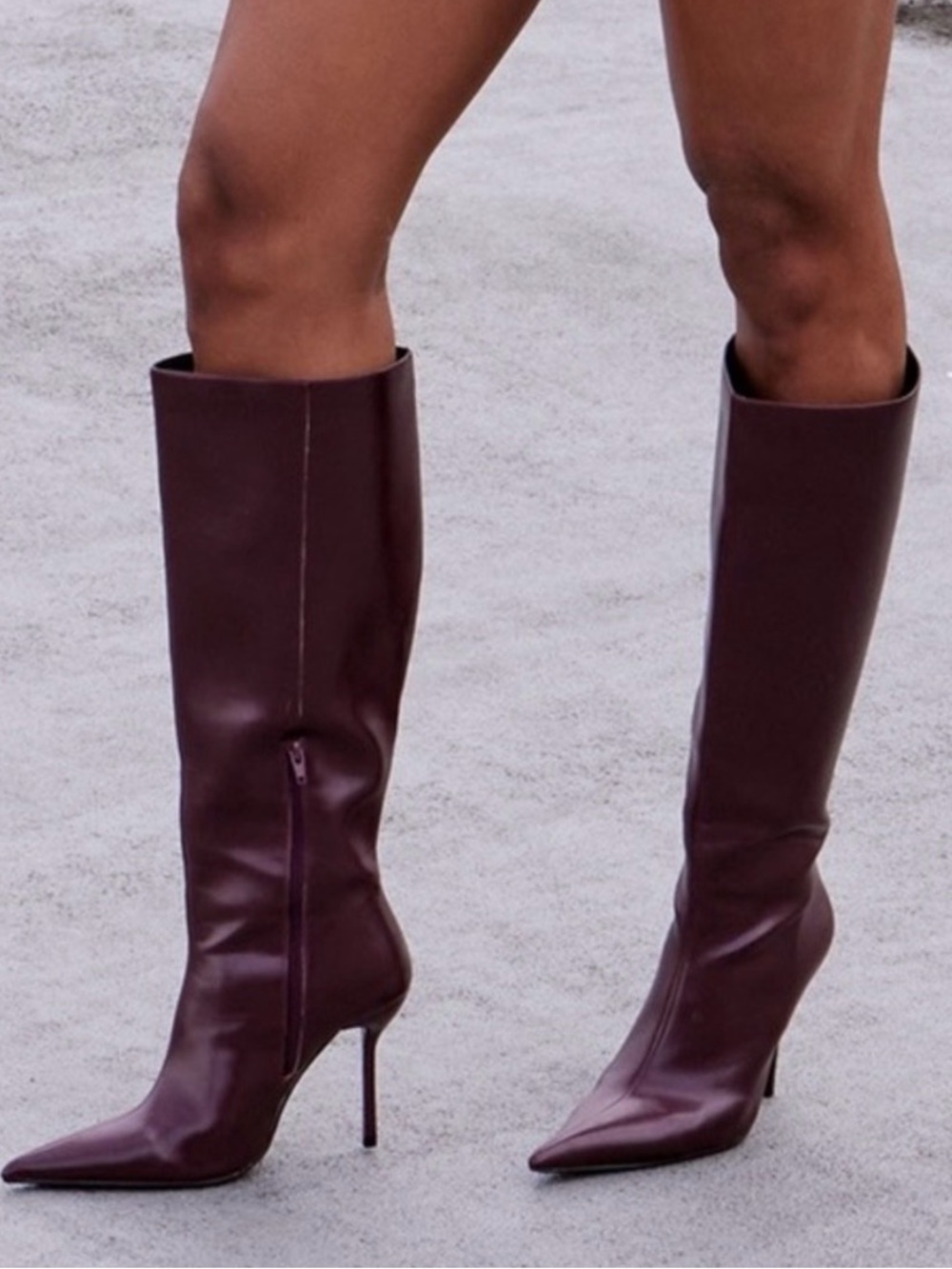 Women’s Tall Pointed-Toe Leather Boots - Burgundy - Picture 4 of 4
